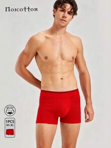 Quần lót nam Norcotton màu đỏ, quần boxer cotton nguyên chất, gói 1 chiếc - Đỏ - Xem 1