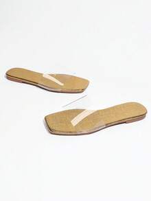 Solid Color Elegant Glossy Gold Flat Sandals Party Autumn/Winter Casual Comfortable Slip-On Slides - Gold - View 5