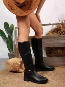 FVPFVP 2024 Autumn/Winter New Versatile Over-The-Knee Boots, Women's Chunky Heel Elastic Slim Fit Flat Riding Boots, Party Boots - Black - View 8