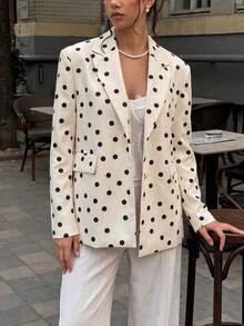 Women's Elegant Urban Polka Dot Cardigan Jacket - Apricot - View 2