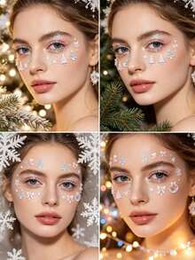 Holographic Snowflake Christmas Tree Bow Face Stickers With Tweezers, Suitable For Christmas Holiday Makeup, Party Looks, Portrait Photography Makeup, Facial Decoration Stickers - Multicolor - View 6