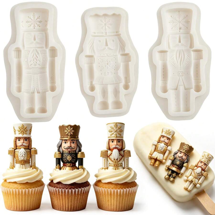 Nutcracker Silicone Mold Christmas, Icing Resin Baking Mold For Cake Decor, DIY Candy Chocolate Cookie Sugar Art Tool, Non-Stick Mold For Candle & Clay Making, Reusable Holiday Baking Supply