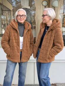 Women's Faux Fur Hooded Pocket Coat - Perfect Choice For Autumn/Winter - Khaki - View 3
