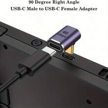90° Right Angle USB-C Adapter, Supports Thunderbolt 3 Type-C Adapter: 40Gbps Data Transfer, Fast Charging, 8K@60Hz Video Output Compatible With Laptops, Tablets,Phones - Grey - View 7
