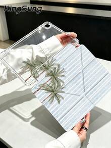 Kingsung Coconut Tree & Stripes Pattern Y-Shaped Folding Acrylic Tablet Case Compatible With Samsung Tablets/Pad Mini6/7/9.7/10.2/10.5/10.9/12.9/Pro 11, 10th Generation, Protective Cover Supports Multi-Angle Adjustment, Six Ways To Place The Bracket, Built-In Pen Slot, Anti-Drop Protection, Automatic Wake/Sleep.Compatible With Kindle Paperwhite 12th Gen 2024,Kindle 11th Gen 2022,Clara Colour. - Multicolor - View 3