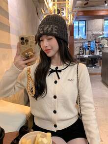 Autumn New Korean Style Sweet Bow Knitted Sweater Fall - Apricot - View 7