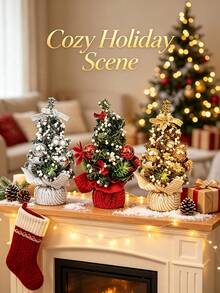 1 Set Of Mini Christmas Trees, Perfect For Home And Desktop Decorations. Adorned With Berries, Snowflakes, And Greenery. Suitable For Christmas Decorations, Table Decorations, Home Decor, And Room Decor. - Multicolor - View 1