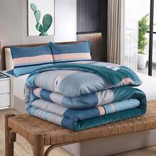 Edredón Matrimonial de Lujo Doble Vista Piel de Ángel, Suave y Acolchado, Incluye Edredón Relleno, 2 Fundas de Almohada, Sábana Superior y Sábana Ajustable (5 Piezas en Total) - Agua verde azul - Ver 7