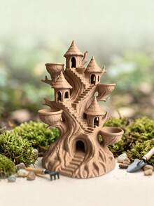 1pc Fairy Tree House Resin Garden Decor, Multi-Slot Succulent Planter, Mini Elf Tree Castle Statue, DIY Terrarium Bonsai Accessory, Suitable For Yard, Patio, Lawn, Home Desktop Fairy Garden Decoration, Housewarming Gift - C - View 4