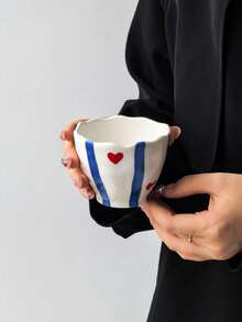1pc Classic Colorful Striped Heart Handheld Coffee Mug, Ins Style Personalized Hand-Painted Ceramic Cup, Exquisite Highly Attractive Tea Cup, Suitable For Espresso And Tea - Multicolor - View 15