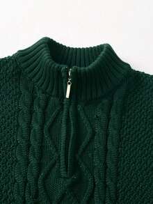 Boys' Preppy Solid Color Cable Knit Half-Zip Pullover Sweater, Suitable For School, Spring, Autumn, Winter - Green - View 5