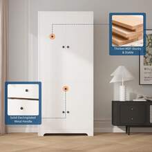 Wooden Wardrobe Armoire, Freestanding Bedroom Closet Cabinet With 2 Drawers, Adjustable Shelves And Spacious Storage, Multi-Functional Clothes Storage Organizer For Bedroom, Living Room And Home - White - View 5