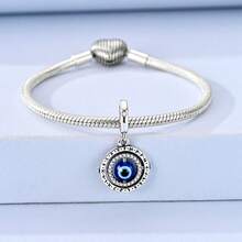 1 Pieces Original 925 Sterling Silver Charms Beads Blue Eye-Shaped Pendant Reversible Design Cubic Zirconia Inlay Fits Original Bracelet DIY Making - Multicolor - View 5