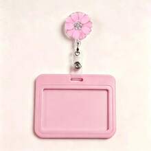 2pcs/Set Oil Wax Rhinestone Flower Badge Clip + Card Holder, Women's ID Badge Clip Work Badge Set, Retractable Nurse Badge Reel With Fixed Clip, Teacher Name Card Holder, Nurse Work Badge, ID Card Holder, Badge Protector, School, Office, Medical Office Supplies, Gift - Rhinestone Flower - View 8