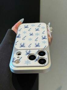 1pc TPU Material Blue Snowflake Bow Candy Pattern Phone Case Suitable For Apple 17promax/17/16promax/15/13/12/11 Large Window Film Full Coverage Anti-Drop Soft Shell Phone Protective Cover - Silver - View 2