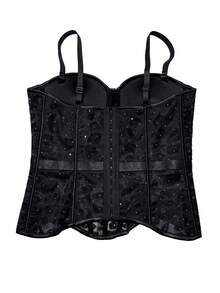 Fashion Fantasy Lace Corset Mesh Bustier Shining Rhinestones Crop Top Sexy Camisole Daily Outfit Black Summer Party Festival Top - Black - View 7