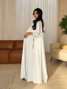 Hafizah Fashionable Embroidered Abaya Cardigan For Women - White - View 1