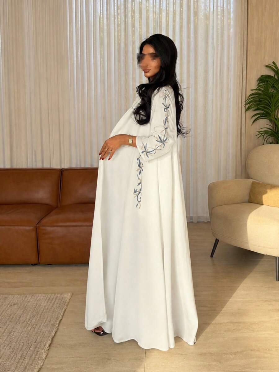 Hafizah Fashionable Embroidered Abaya Cardigan For Women - White - View 1
