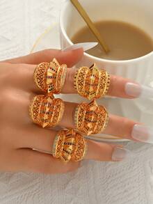 1pc Vintage Fashion Unique Design Hollow Carved Asymmetrical Opening Adjustable Ring, Suitable For Women's Evening Party, Wedding, Celebration, Holiday Gift - Multicolor - View 4