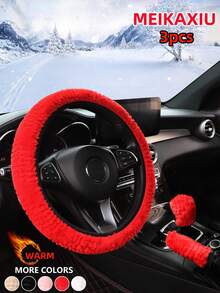MEIKAXIU 3pcs Set Winter 3D Plush Warm Comfortable Soft Delicate Car Steering Wheel Cover Handbrake Cover Gear Shift Cover Manual Transmission Car Interior Accessories Unisex - 3D Plush - View 14