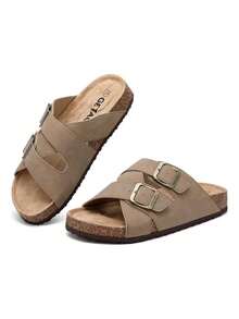 GETAC CHANCLAS MUJER, SANDALIAS HOMBRE con Plantilla de corcho Forro gamuza Suela Antiderrapante EVA PANTUNFLAS Unisex, Broche hebilla con Correas ajustables Cómodas estilo casuales playa. - Cafe oscuro - Ver 4
