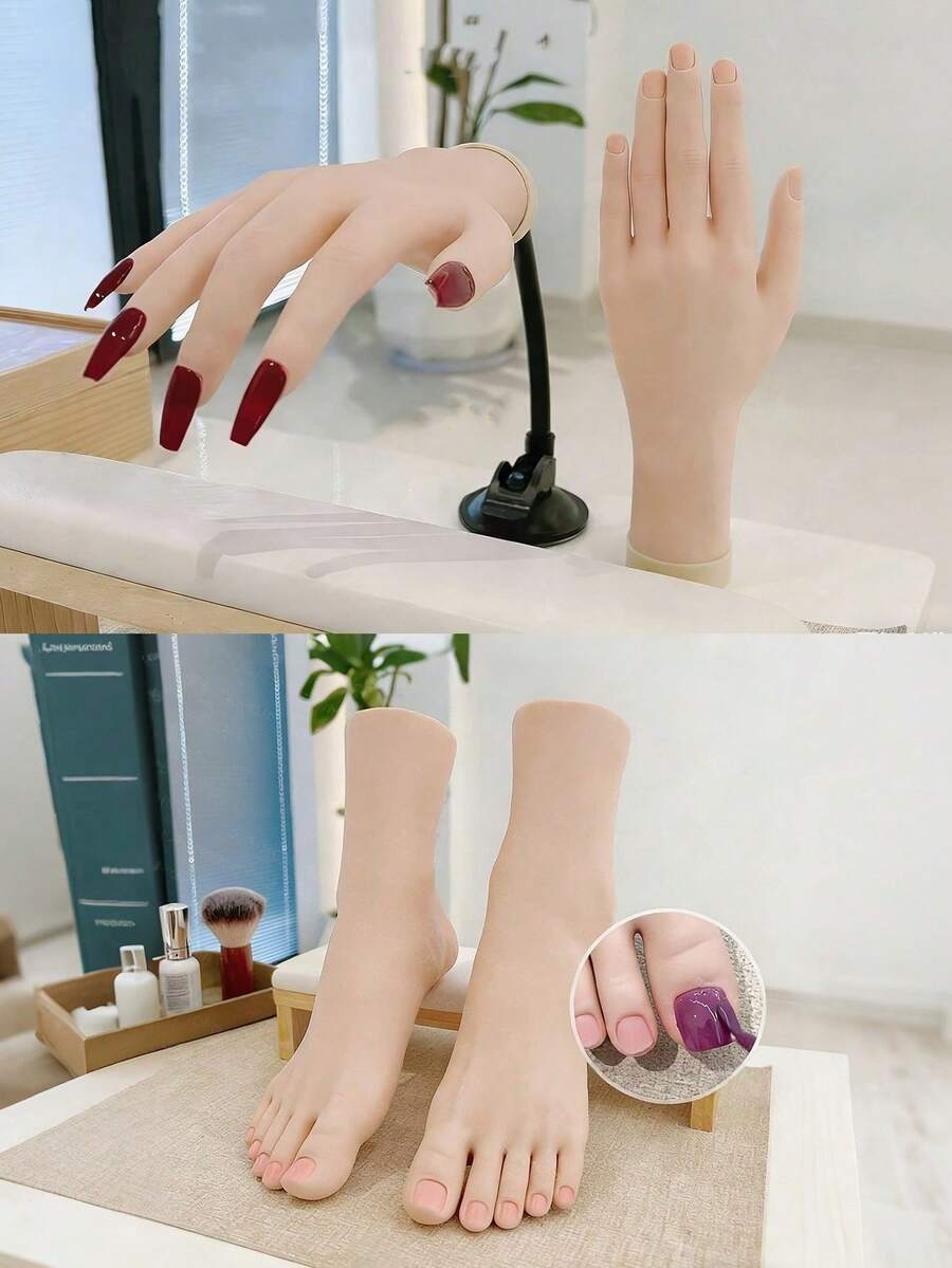 Soft Resin Nail Art Practice Hand Model, Realistic Nail Design Hand Model, Soft Resin Foot Care Training Foot Model, Jewelry Display Simulation Model, Ring Display Stand, Realistic Resin Human Body Part Simulation Model - Multicolor - View 1
