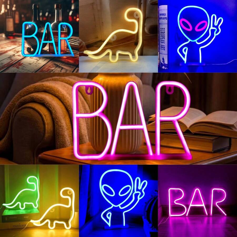1件 BAR 霓虹燈招牌牆面裝飾與桌面裝飾，LED燈電池或USB供電，適用於臥室、房間、酒吧、餐廳、走廊、露營、生日派對、聚會、求婚、婚禮、畢業、男性遊戲室、週年紀念、情人節、母親節、萬聖節、兒童節、聖誕節及其他節日裝飾與派對燈光
