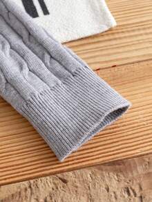 Boys' Gray Turn Collar Half-Zip Long Sleeve Knit Sweater With 3D Cable Knit Pattern, Minimalist Preppy Casual Versatile Pullover, Suitable For School Daily Wear In Spring, Autumn And Winter - Grey - View 8