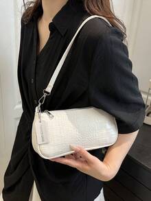 1pc New Fashion Versatile Textured Shoulder Bag Underarm Bag, Suitable For Dating, Outing, Party And Other Occasions, Fashionable Women's Solid Color Wallet. Crocodile Pattern Position Random - White - View 6