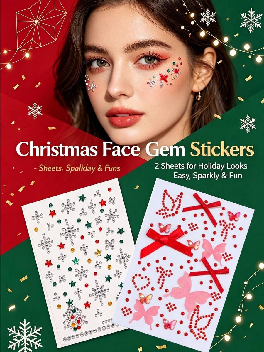 1pc/1set Christmas Theme Star & Bowknot Combination Face Sticker Set ...