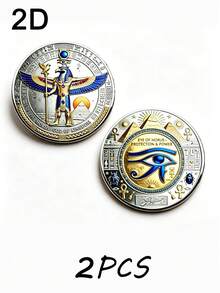 2D Egyptian Amulet Commemorative Coin, Eye Of Horus, Protection And Power, Commemorative Collectible‑Egyptian Mythology Coin, Pyramid, Ankh, Scarab, Challenge Coin. A Gift For Lovers Of Ancient Egyptian Culture, Comes With An Acrylic Protective Case - Silver - View 6