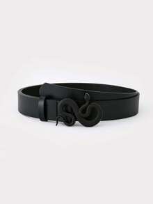 1/2pcs Gothic Style Men's Black PU Belt, Vintage Snake Buckle With Stitching Detail Casual Leather Belt - Gothic Belt - View 2
