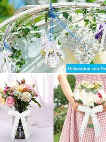 20pcs White Lace Bow Ribbon, Wedding Car Rearview Mirror Chair Back Decoration Bow Ribbon, DIY Gift Floral Packaging Heart-Shaped Bow Ribbon, Suitable For Wedding Party Home Decor - A - View 7