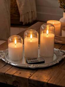 Flameless LED Pillar Candles With Remote Control And Timer, 3-Pack Transparent Battery Operated Candles, Classic Elegant Home Decor, Realistic 3D Flickering Wick, Suitable For Wedding, Christmas Fireplace Mantel, Shelves, White - White - View 3