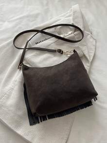 Women's Bohemian Tassel Crossbody Bag, Vintage Rivet Decor Shoulder Bag, Adjustable Strap Casual Daily Handbag, Suitable For Party And Travel - Coffee - View 5