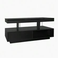 Black Coffee Table With Accents, 95x50x42.5 Cm: Includes 4 Glass Panels, 2 Drawers, And 2 Open Compartments, Ideal For Living Room Storage, Coffee Table - Black - View 10
