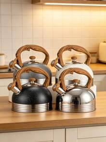 2.5L Large-Capacity Stainless Steel Whistling Kettle With Wood-Grain Handle – Suitable For Gas And Induction Stoves - View 3