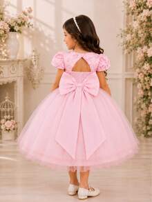 Vestido Rosa Festa Infantil Florista Luxo Apliques de Borboletas - Rosa Bebê - Visão 6