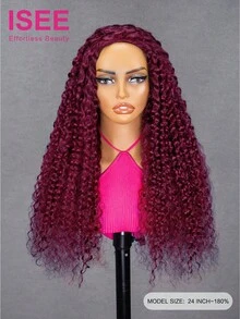 ISEE Hair 99J Burgundy Color Water Wave Half Wig Human Hair 14-28 Inch 180% Density Natural Wave Texture Full & Bouncy Protective Style Adjustable Straps Easy Install Beginner Friendly Daily Wear - S99J - View 3