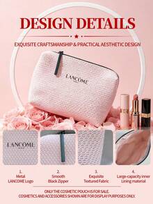 Limited Edition Lancôme Soft Knit Woven Small Toiletry Bag, Flat Trapezoid Wide Opening Portable Makeup & Skincare Storage Organizer Bag LANCOME-GIFT-18 - Baby Pink - View 5