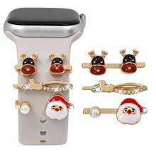 3pcs Cute Colorful Christmas Reindeer & Santa Claus Watch Band Decorative Rings, Multiple Styles Available, Compatible With Apple Watch Band Decoration, Perfect For Holiday Wear - Gold - View 9