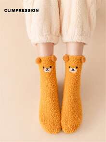 CLIMPRESSION Women's Cute Bear Plush Socks, Comfortable Coral Fleece Warm Winter Home Socks, Cartoon Animal Non-Slip Floor Socks, Suitable For Sleep And Leisure - Coffee Brown - View 22