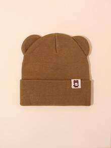 1pc Soft Elastic Knitted Children's Beanie, Bear Ear Patchwork Cuffed Knit Hat, Suitable For Boys And Girls Daily Outdoor And Fashion Wear - 1PC - View 4
