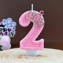 Pink Flock Texture Number Birthday Candle 0‑9, Rhinestone Crown Decor Digital Cake Topper Candle, Cute Princess‑Style Cake Decoration Candle For Girls Birthday Party Baby Shower Birthday Cake Decor Supplies - Multicolor - View 18