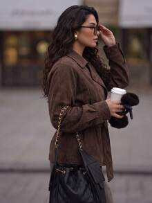 2026 Autumn/Winter Women's Raglan Long Sleeve Waist Tie Elegant Versatile Jacket - Rust Brown - View 2