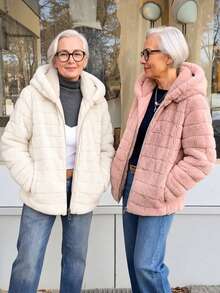 Women's Faux Fur Hooded Pocket Jacket - Perfect Choice For Autumn/Winter - Pink - View 5