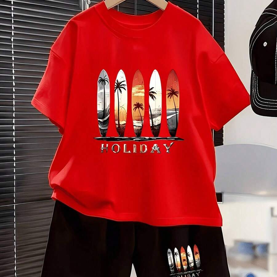 Tween Boys Extended Size T-Shirts - Red - View 1