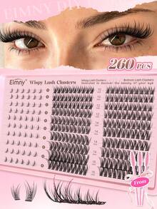 Eimny 260PCS Bulu Mata Cluster D Curl 10-16MM Panjang Campuran Bulu Mata Palsu Cluster Tipis Alami DIY Ekstensi Bulu Mata Rumah Ringan Dapat Digunakan Kembali Untuk Pemula Riasan Mata Pesta Bulu Mata Palsu Tunggal Bulu Mata Palsu Bulu Mata Alami Estetik - D - View 1