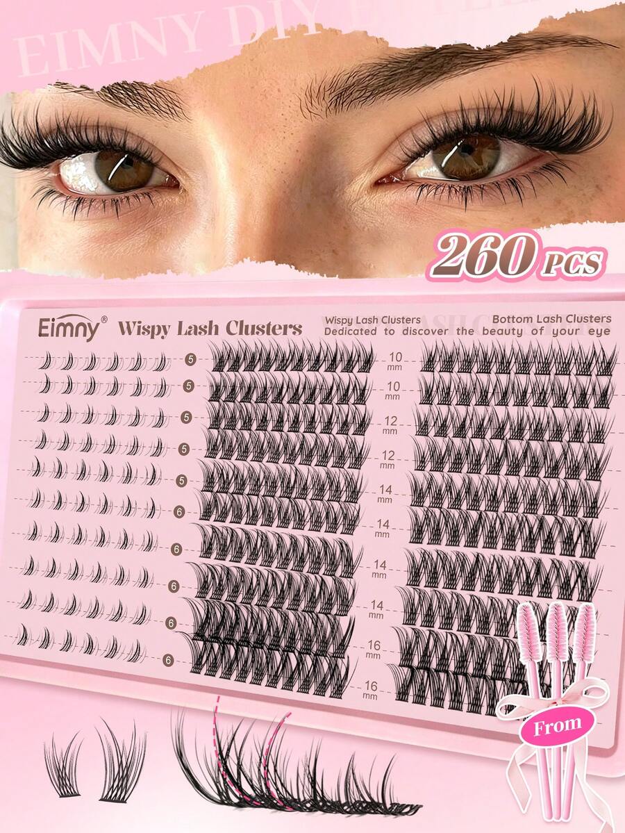 Eimny 260PCS Bulu Mata Cluster D Curl 10-16MM Panjang Campuran Bulu Mata Palsu Cluster Tipis Alami DIY Ekstensi Bulu Mata Rumah Ringan Dapat Digunakan Kembali Untuk Pemula Riasan Mata Pesta Bulu Mata Palsu Tunggal Bulu Mata Palsu Bulu Mata Alami Estetik - D - View 1