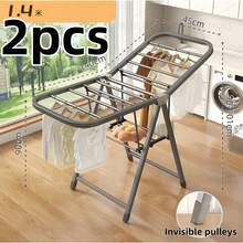 1.4M Folding Clothes Drying Rack, Freestanding Household Laundry Airer, Double‑Tier Metal Drying Hanging Rods, Fold‑Flat Space‑Saving Garment Stand, Sturdy Grey Indoor Balcony Clothes Dryer Rack, Suitable For Apartment, Dormitory And Household Use - Grey - View 15